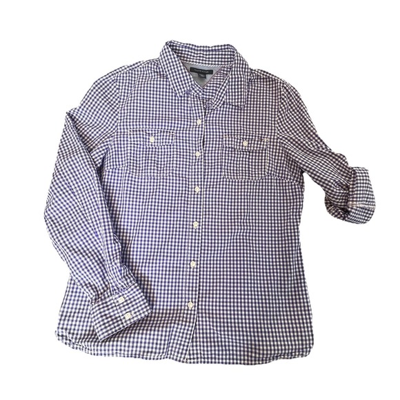 Tommy Hilfiger Classic Shirt Womens Size Large Gingham Check Button Front Purple - Picture 1 of 11